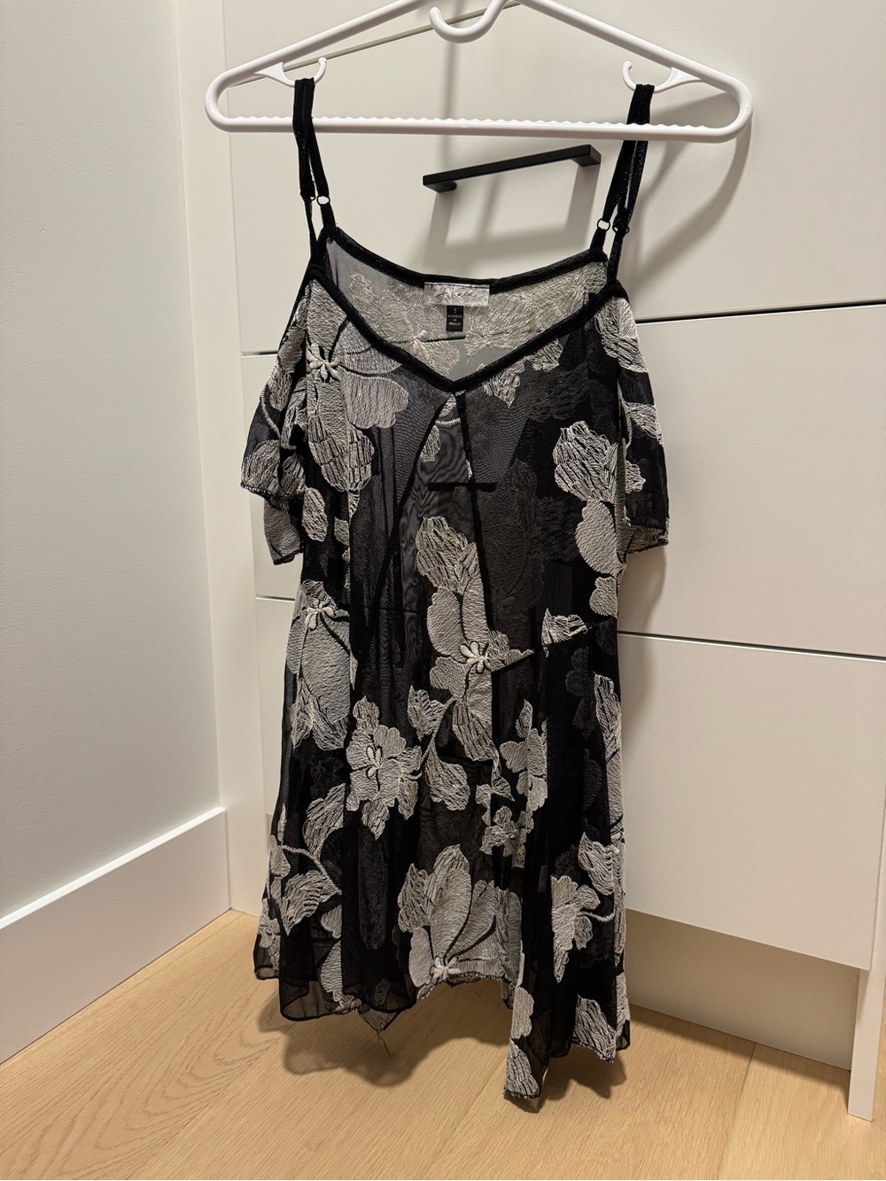 J Valdi Swim Beach Coverup - Black & White Floral Off Shoulder